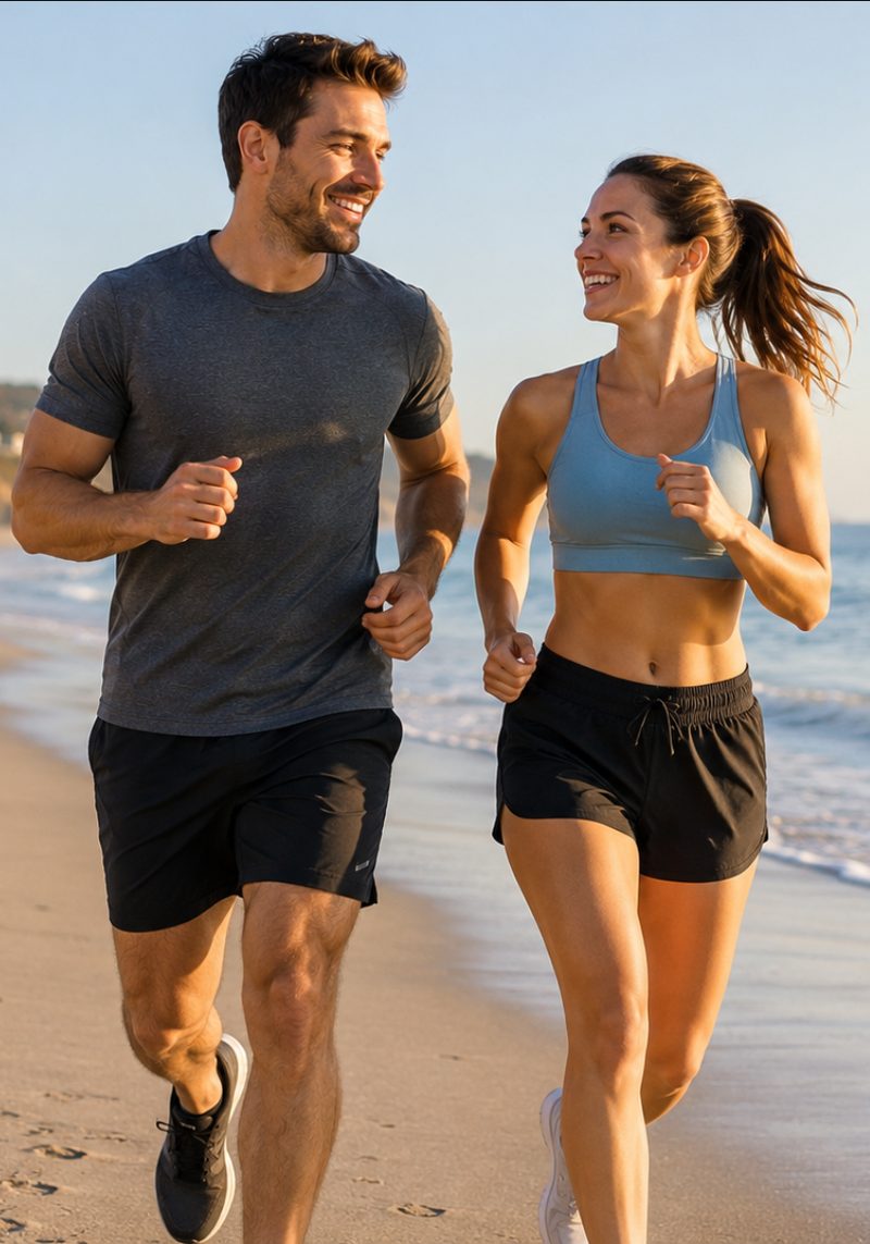 Couple jogging together outdoors